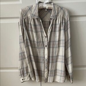 J. Jill Beige Plaid Casual Button Down Blouse